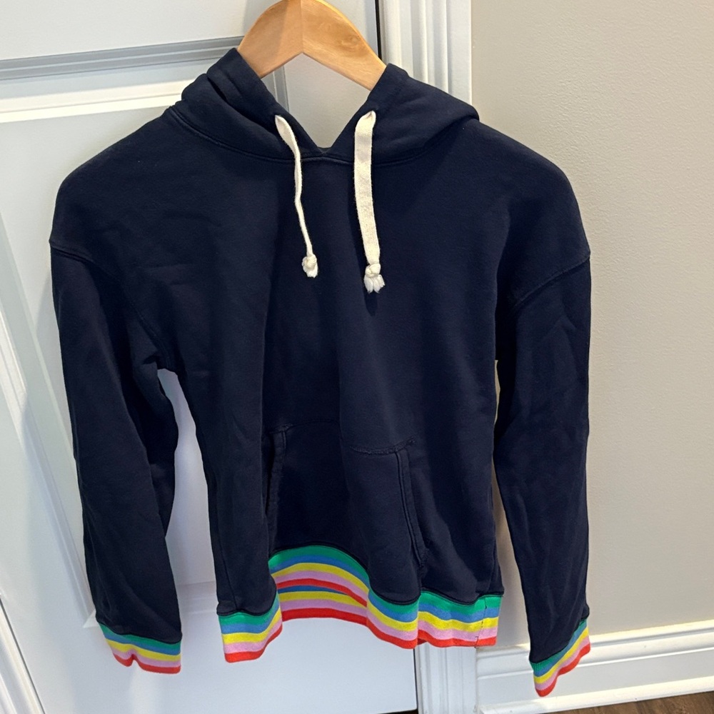 J. Crew Navy Hoodie with Rainbow Trim